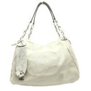 Chanel Deka Coco Chain Shoulder Tote Bag Mark Ivory White Leather